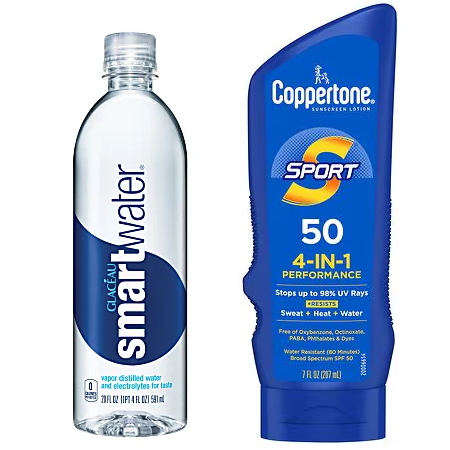 Save $2.00 when you buy any ONE (1) SmartWater 1L 6pk and any ONE (1) Coppertone Sunscreen product