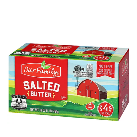 Save $1.40 on one (1) Our Family Butter Quarters, 16 oz.